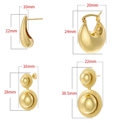 French Style Vintage Copper Geometric Sphere Waterdrop Stud Earrings Minimalist Smooth Metallic Arc Earrings Jewelry For Women