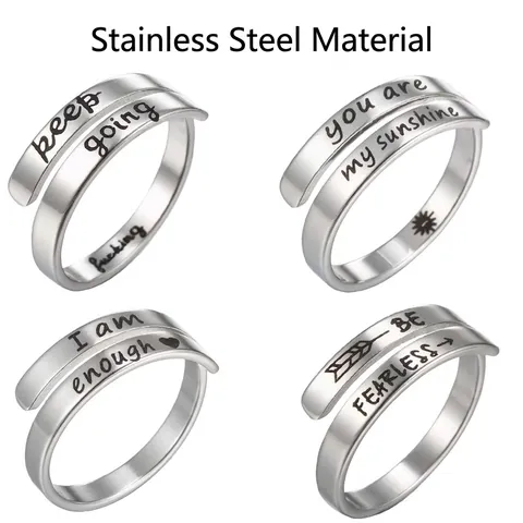 Stainless Steel Engraved Ring I Am Enough Inspirational Adjustable Double Layer Wrap Jewelry For Men Women