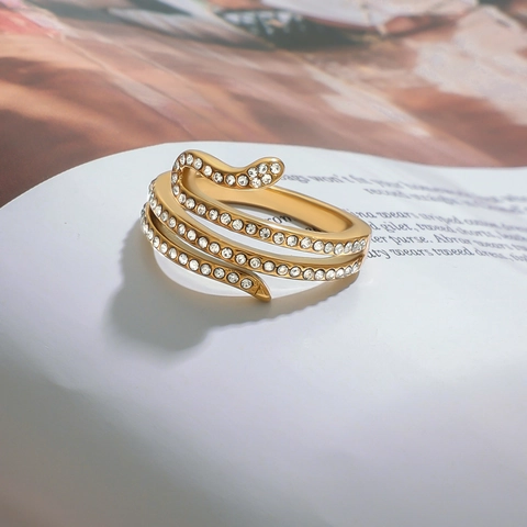 Snake Ring 18K Gold Plated Stainless Steel With Cubic Zirconia Multi Layer Spiral Wrap Serpent Jewelry For Women