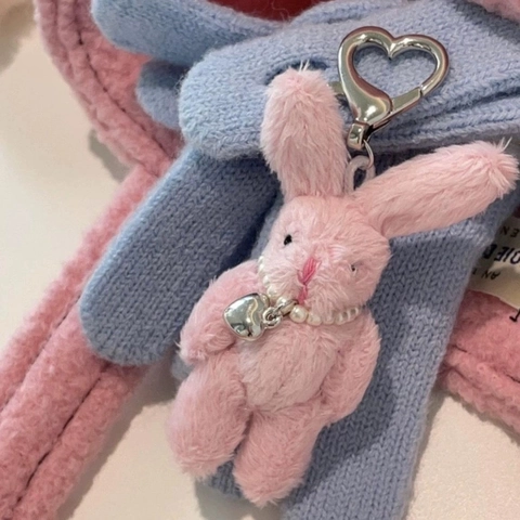 Porte-clés Lapin En Peluche Avec Collier De Künstliche Perles Et Pendentif Coeur Charm De Sac Animal Kawaii Pour Femmes Filles