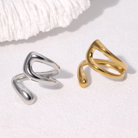 Anillo Abierto De Acero Inoxidable Minimalista Ajustable Geométrico Hueco Irregular Estilo Metal Líquido Para Mujeres Moda