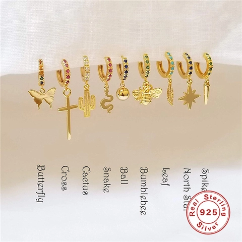 Orecchini a Goccia in Argento Sterling S925 Con Zirconia per Donna Oro Oro Rosa Animali Farfalla Serpente Croce Cactus Stella Pendente Gioielli Regalo