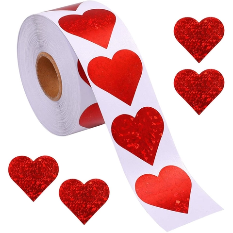 Holographic Heart Stickers Adhesive Glitter Sealing Labels For Valentine Day Gift Decoration DIY Scrapbooking Craft
