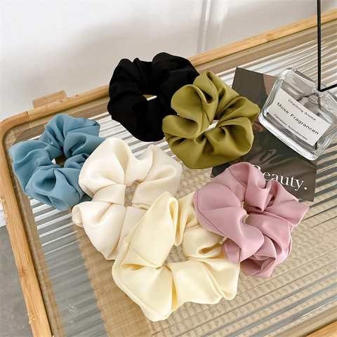 Coleteros De Satén Extragrandes Grandes Estilo Francés Elásticos De Tela Lazos Para El Cabello Color Sólido Elegantes
