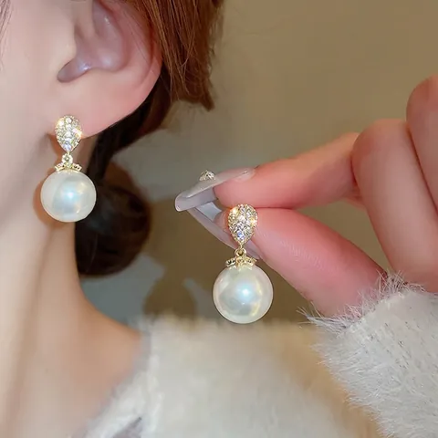Elegant Artificial Pearl Dangle Earrings With Silver Earring Post Copper Gold Plated Waterdrop Zirconia For Women