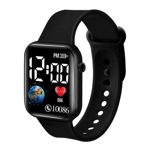 Digital Sports Watch LED Waterproof Silicone Strap Square Dial Student Boys Girls Electronic Wristwatch Heart Pattern