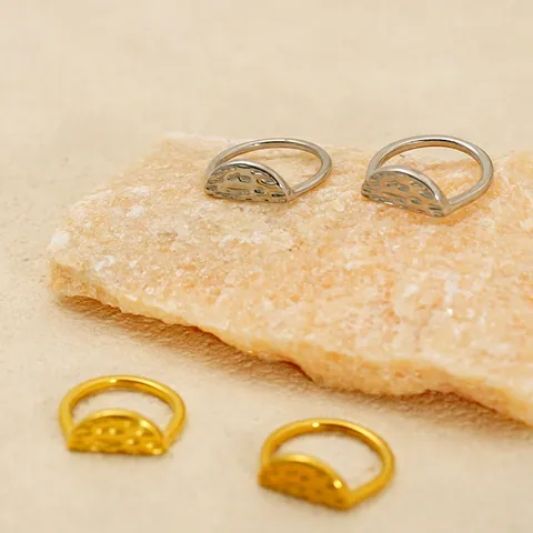 Hammered Texture Gold And Silver Rings 18K Gold Plated Stainless Steel Geometric Layered Minimalist Jewelry For Women