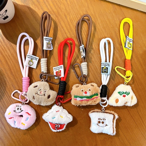 Creative Plush Food Keychain Cute Burger Cookie Donut Sandwich Ice Cream Toast Hanging Ornament Schoolbag Car Key Ring