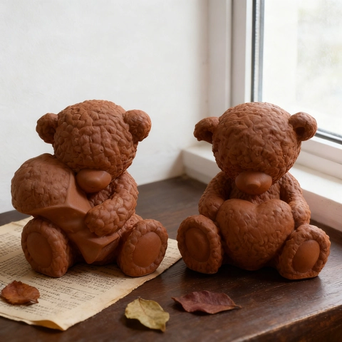 3D Teddy Bear Silicone Mold Furry Texture Holding Heart Bouquet For DIY Candle Resin Casting Soap Crafting Cake Decor