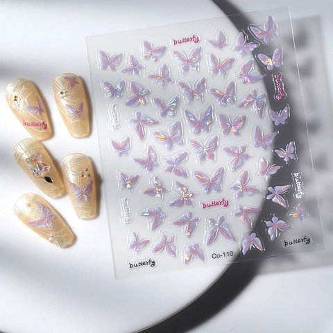 Nail Art Stickers 5D Embossed Butterfly 3D Laser Aurora Holographic DIY Manicure Decoration Adhesive