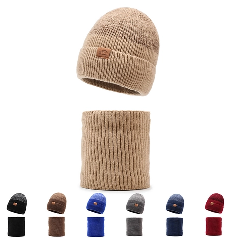 Winter Beanie Hat And Neck Warmer Acrylic Knit Fleece Lined Thermal Windproof Outdoor Skiing For Men Women