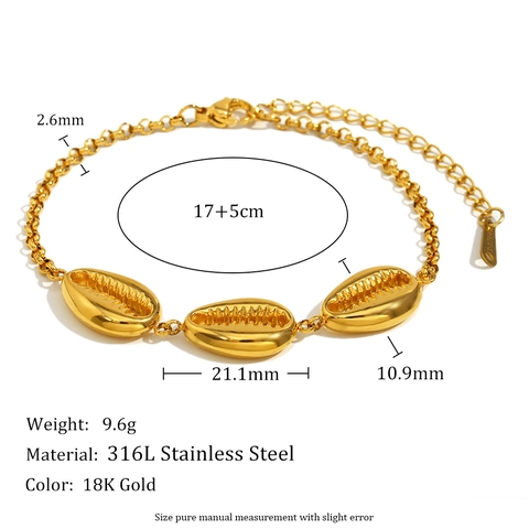 Muschel Anhänger Armband 18K Vergoldet Edelstahl Verstellbar Sommer Strand Schmuck Für Damen