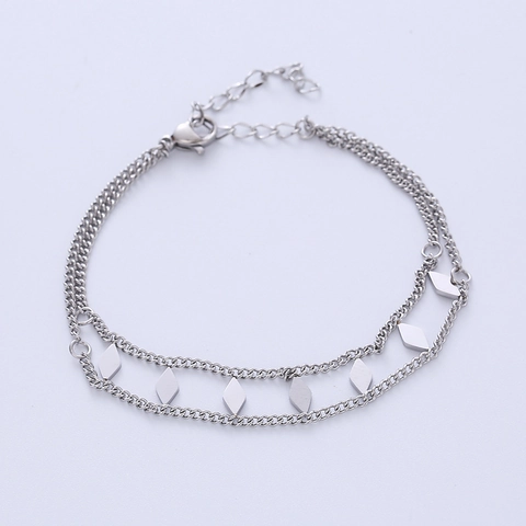 Bracciale A Doppio Strato In Acciaio Inossidabile 316L Con Ciondoli A Rombo Geometrici Lucidati Gioiello Donna