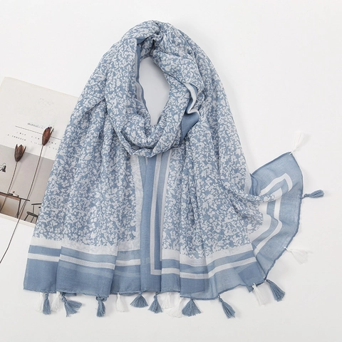 Sciarpa da Donna Con Stampa Floreale Fresca E Dolce Grande Scialle in Voile Protezione Solare Con Nappe Avvolgimento Spiaggia Donna