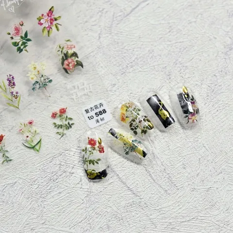 Pegatinas De Arte De Uñas Florales Vintage Flores Retro Mariposa Adhesivo Delgado Resistente Decoración De Manicura Mujer