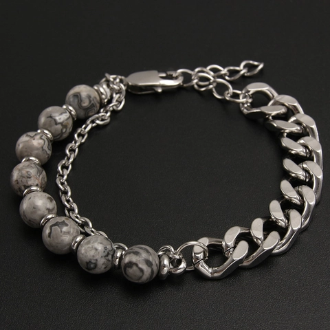 Spliced Bracelet Natural Tiger Eye Stone Beads Stainless Steel Cuban NK Chain Geometric Fashion Jewelry For Men Women