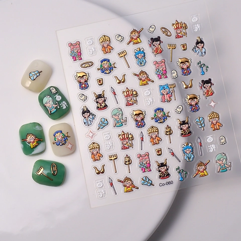 Stickers Ongles Relief 5D Imperméables Autocollants Personnages Dessins Animés Style Chinois Traditionnel Décoration Manucure Femmes