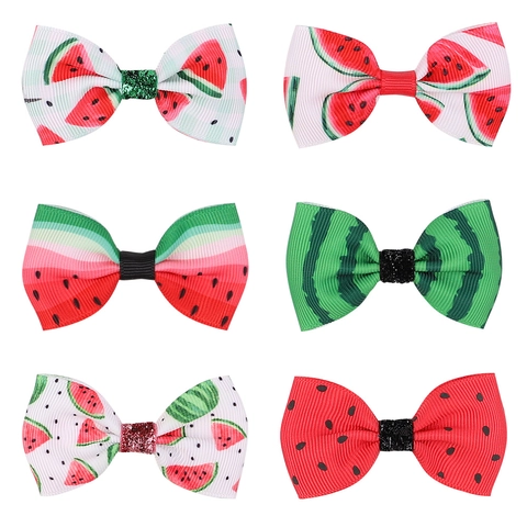 Watermelon Print Bow Hair Clips Grosgrain Ribbon Alligator Clips Fruit Pattern Sweet Hair Accessories For Baby Girls