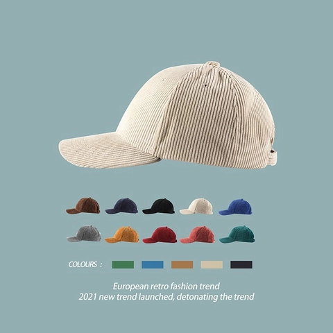 Vintage Corduroy Baseball Cap For Women Men Autumn Winter Warm Solid Color Adjustable Sun Hat Casual Outdoor Tongue Hat
