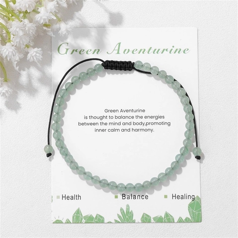 Natural Stone Beaded Bracelet Handmade Adjustable Woven Rope Amethyst Tiger Eye Healing Jewelry Gift With Wish Card