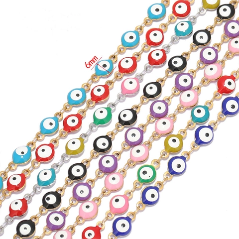 Stainless Steel Evil Eye Beads Chain Colorful Enamel Drip Oil For DIY Bracelet Necklace Jewelry Making Finding