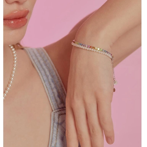 Pulsera Tennis De Pedrería Colorida Arcoíris Circonita Aleación Joyería Exótica Elegante Brillante Para Mujer