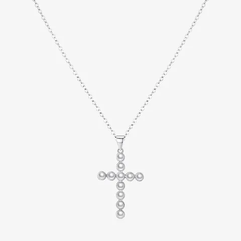 Collana Con Ciondolo A Croce In Argento Sterling 925 E Künstliche Perle Artificiali Gioielli Di Moda Religiosi Eleganti Per Donna