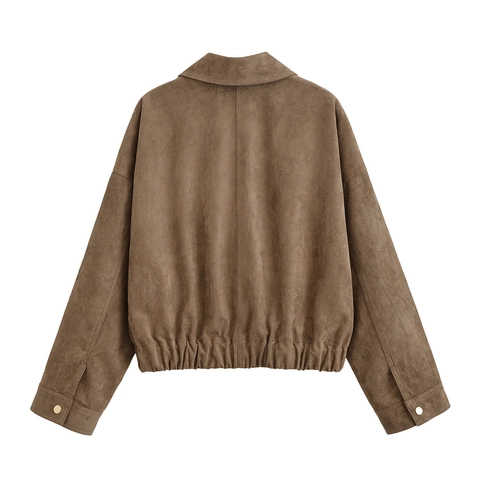Giacca da Donna Scamosciata Con Cerniera Revers Largo Manica Lunga Cappotto Corto Con Tasche Stile Occidentale Casual Autunno Inverno
