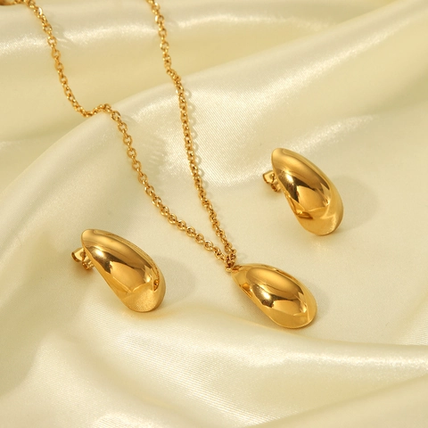 Collar con Colgante de Gota de Agua de Acero Inoxidable Minimalista Pendientes de Botón para Mujer Joyas de Moda Conmutadora Oro Pulido