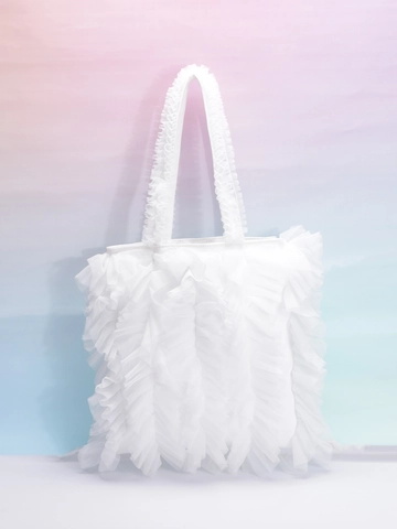 Bolso Tote de Malla Plisada Dulce para Mujer Diseño de Falda con Volantes Bolso de Hombro Patchwork Bolso de Compras Gran Capacidad