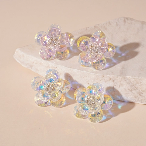 Iridescent Glass Flower Stud Earrings With Silver Earring Post Fresh Sweet Elegant Jewelry Accessory For Women