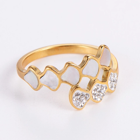 Anillo De Moda Con Forma De Abanico Para Mujer Acero Inoxidable 304 Concha Diamantes De Imitación Joyería Minimalista