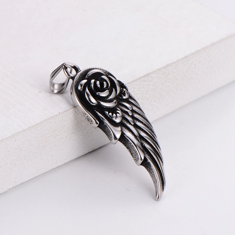Collana Con Ciondolo Ala Di Angelo E Rosa In Acciaio Inossidabile 304 Gioielli Stile Gotico Punk Retro Per Uomini