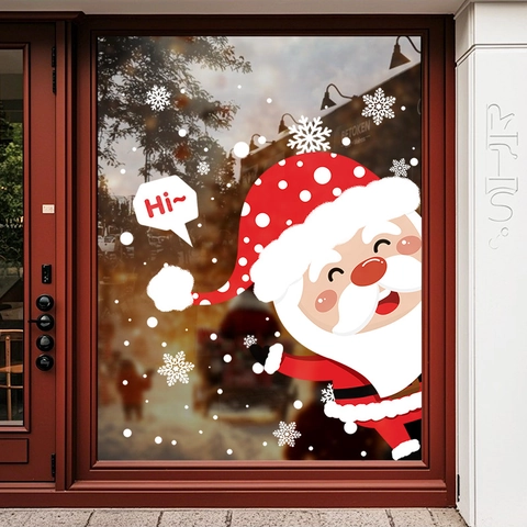 Christmas Window Stickers Static Cling PVC Reindeer Santa Claus Snowflake Double Sided Holiday Home Decor