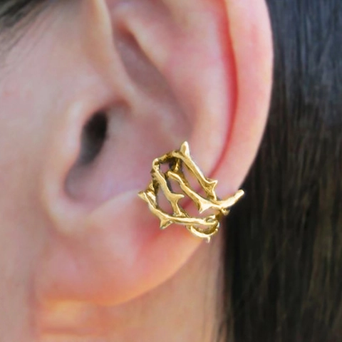 Pendientes De Clip Y Anillo Con Rama De Espinas Joyería De Cobre Estilo Punk Gótico Retro Accesorios Únicos Para Mujeres