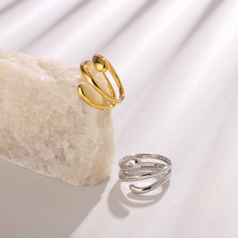 Unregelmäßiger Spiralring Edelstahl Mehrlagig Flüssiges Metall Wassertropfen Offener Ring Minimalistischer Schmuck Für Damen