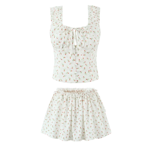 Completi Estivi Dolci Da Donna Top Senza Maniche In Cotone Floreale Con Scollo Quadrato E Mini Gonna Stile Occidentale