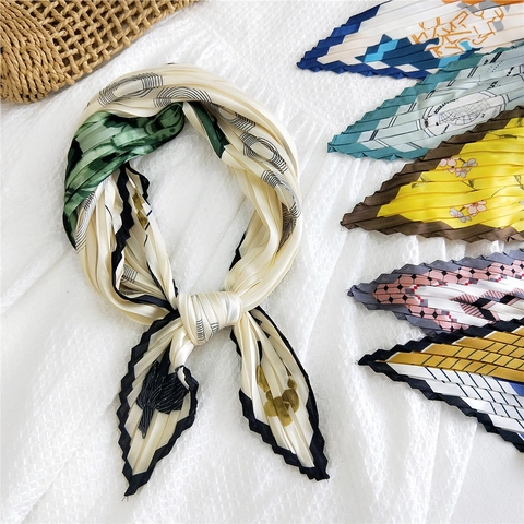 Sciarpa Quadrata Pieghettata Moda Stampata Bandana Simil Raso Fascia Decorativa Accessorio Per Borsa Donne