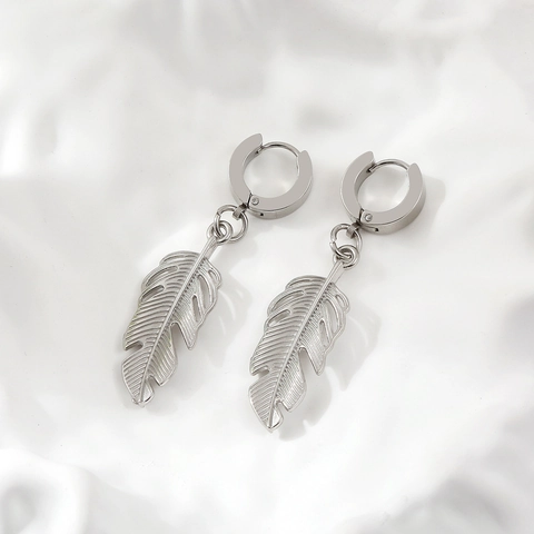 Western Style Stainless Steel Feather Leaf Dangle Earrings For Women Fashion Electroplated Gold Silver Jewelry Accessories