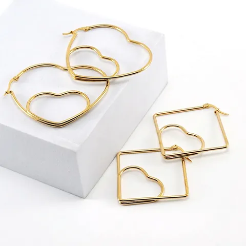 Stainless Steel 18K Gold Plated Heart Square Geometric Hoop Earrings For Women Western Fashion Simple Elegant Polished