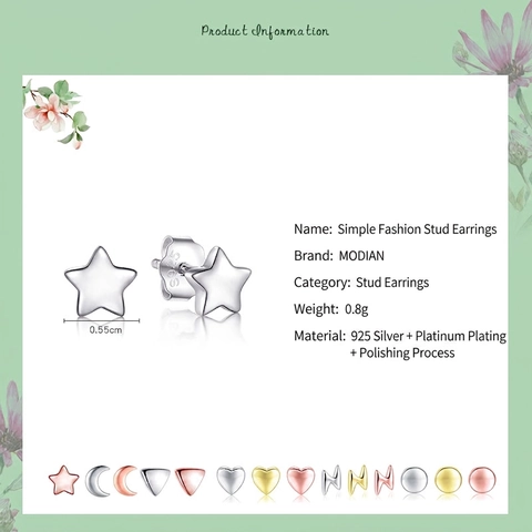 925 Sterling Silver Stud Earrings For Women Minimalist Heart Moon Star Lightning Geometric With 925 Sterling Silver Earring Post