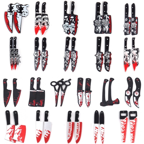 Halloween Bloodstain Knife Dagger Axe Charms Acrylic Printed Horror Gothic Pendants For DIY Earrings Keychains Making