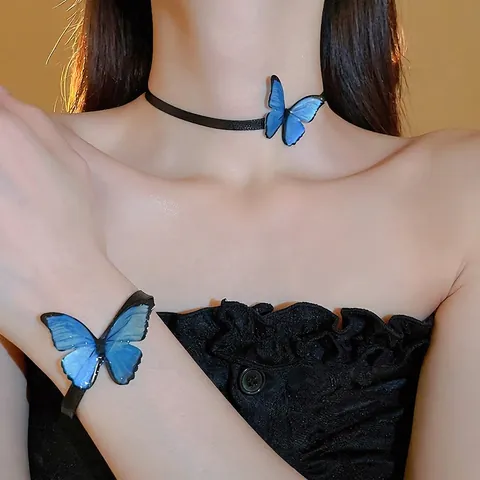 Gioielli Farfalla Blu Sfumata Lega Collana Choker Bracciale Orecchini E Fermagli Per Capelli Dolce Elegante Donne Accessori