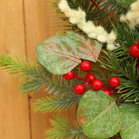 Corona De Navidad Bayas Rojas Eucalipto Piñas Naturales Decoración De Puerta De Entrada Rústica Invierno