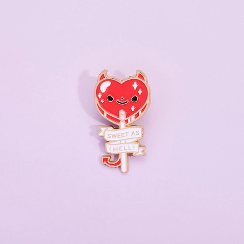 Kreative Teufelsherz-Lutscher Emaille Pin Brosche Sweet As Hell Buchstabe Legierung Abzeichen Für Kleidung Taschen Hüte Schmuck Geschenk