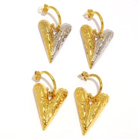 Herz Ohrstecker 18K Vergoldeter Edelstahl Gehämmert Textur Vintage Ins Stil Mode Schmuck Für Frauen