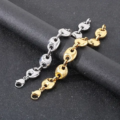 Pig Nose Coffee Bean Link Chain Bracelet Stainless Steel Vacuum Plated Polished Hip Hop Punk Streetwear Jewelry Unisex