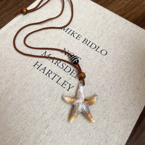 Boho Perlenkette Vintage Ethnische Herz Seestern Anhänger Handgefertigte Lederseil Lange Verstellbare Halsschmuck Für Damen