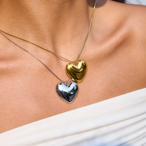 Collana Con Pendente a Cuore in Acciaio Inossidabile Minimalista Elegante Catena a Serpente Lucidatura a Specchio Gioielli