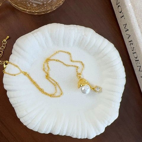 Collar De Aleación Perla Artificial De Imitación Estrella Diamante De Imitación Colgante Gorro De Navidad Cadena Clavícula Joyería Vintage Mujeres
